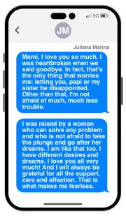 Illustration of text messages expressing love and gratitude to one's mother.