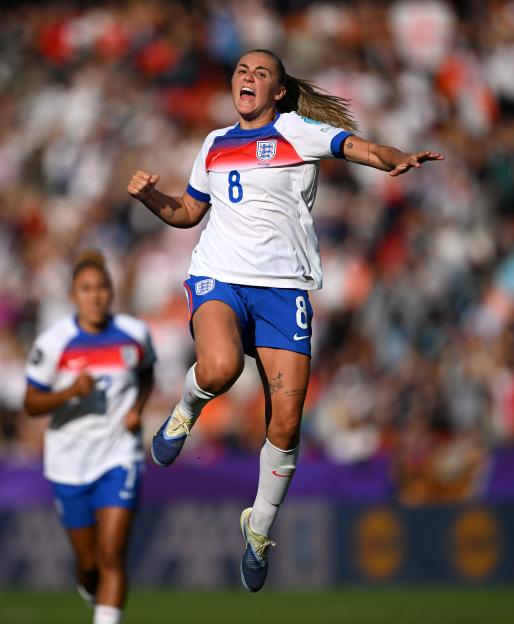 Georgia Stanway of England celebrating a goal.