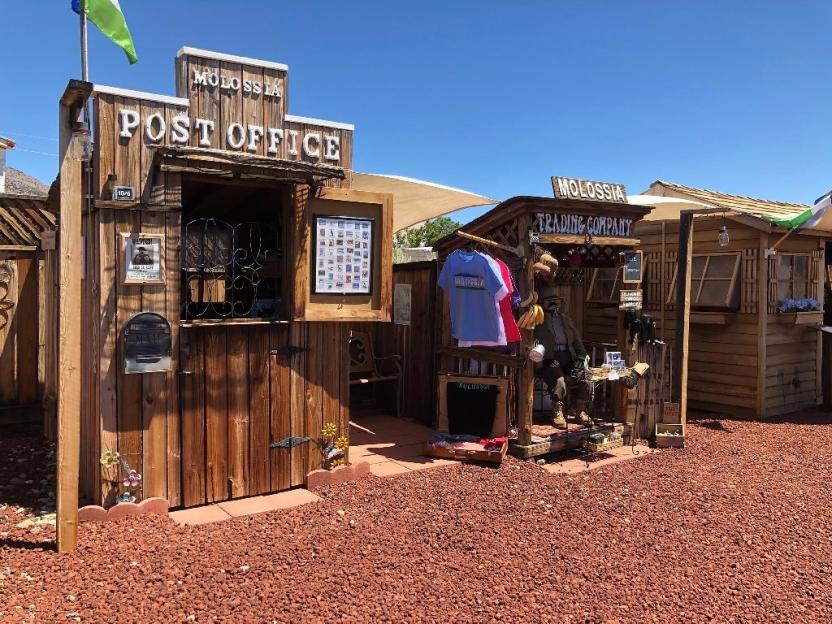 Molossia post office and trading company buildings.