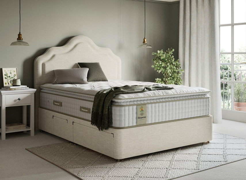 Sleepeezee divan bed with mattress and headboard.