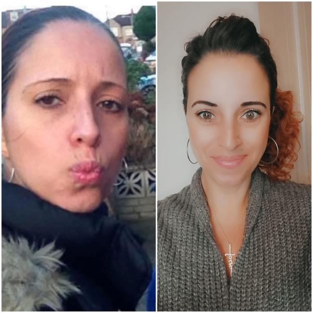 Diptych showing a woman before and after recovery from cocaine addiction.