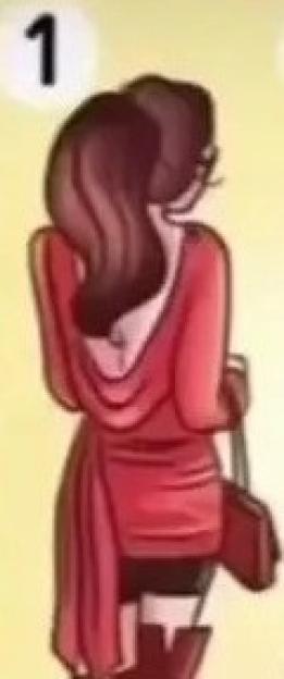 Illustration of a psychological test: five women's backs are shown, and viewers are asked to imagine what they look like from the front.