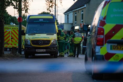 Emergency responders at the scene of a gas explosion.