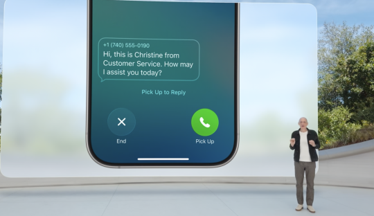 Screenshot of a phone displaying an incoming customer service message with options to pick up or end the call.