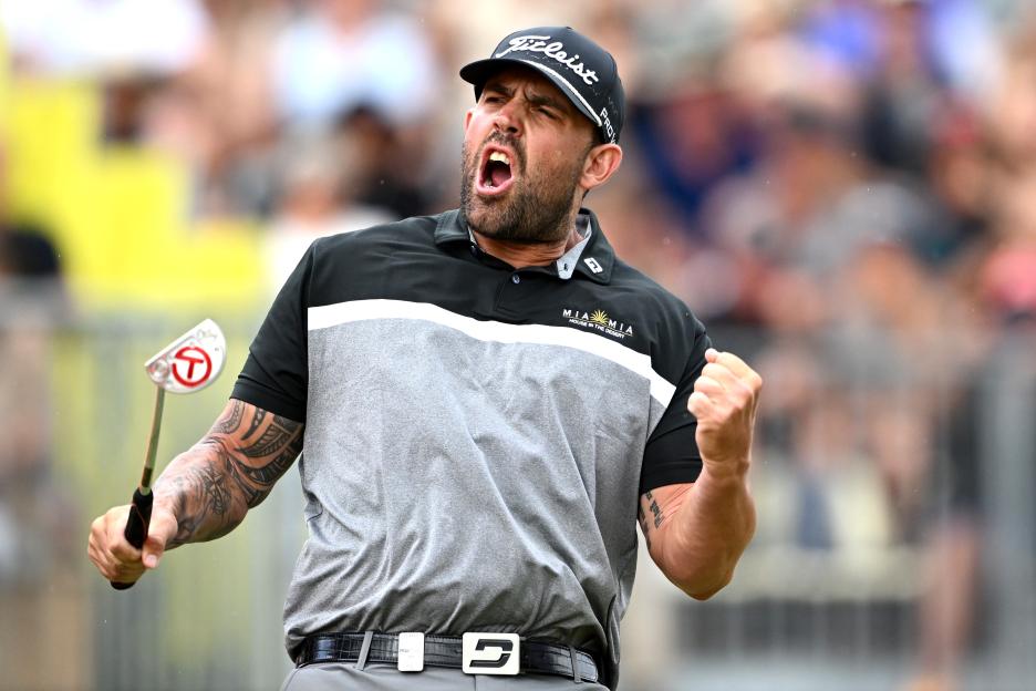 Ryan Peake of Australia celebrating a golf win.