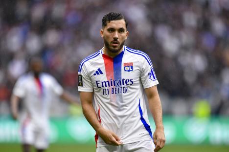 Rayan Cherki of Olympique Lyon during a soccer match.