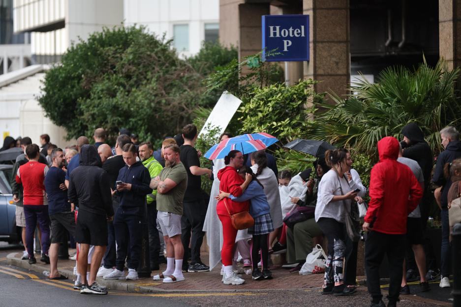 Protestors outside a hotel in London.