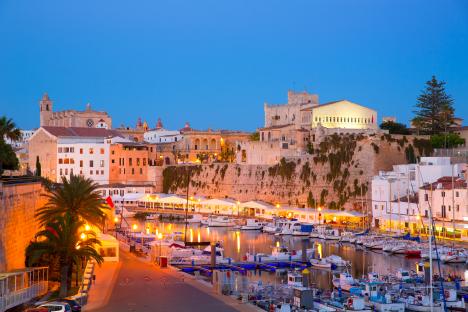Ciutadella harbor at sunset, Menorca.