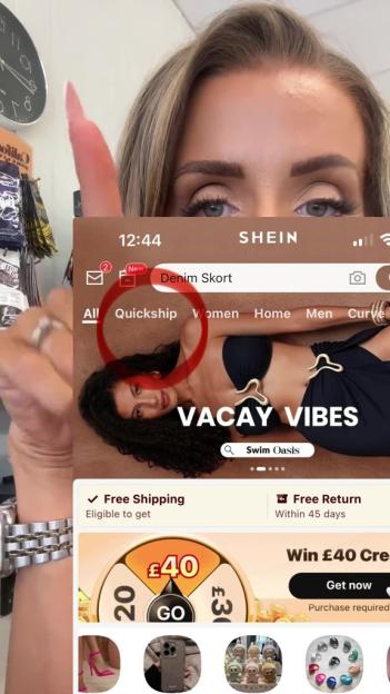Screenshot of a Shein app showing quick-ship options and a giveaway.