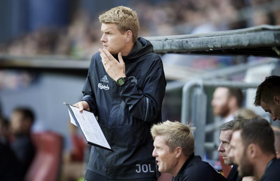 COPENHAGEN, DENMARK - SEPTEMBER 10: Johan Lange, 1. assistant coach of FC Copenhagen looks on during the Danish Alka Superliga match between FC Copenhagen and FC Midtjylland at Telia Parken Stadium on September 10, 2017 in Copenhagen, Denmark. (Photo by Jan Christensen / FrontzoneSport via Getty Images)