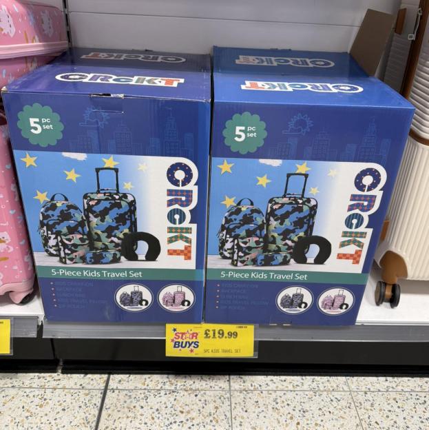 Two boxes of 5-piece kids' travel sets for £19.99.