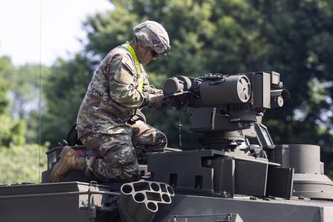 US soldier working on an Abrams tank.