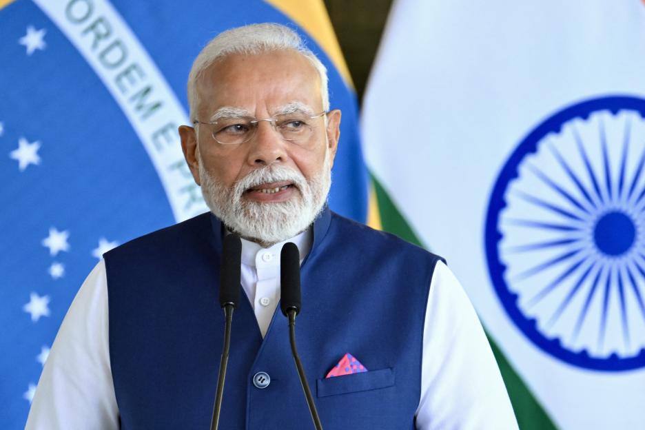 Prime Minister Narendra Modi giving a statement.
