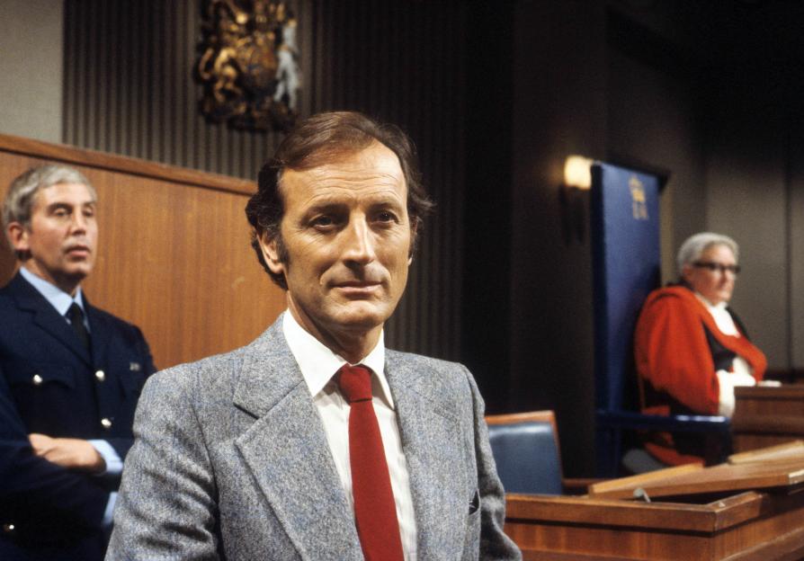 Gerald Harper as Stephen Ashley in a scene from the TV program *Crown Court*.