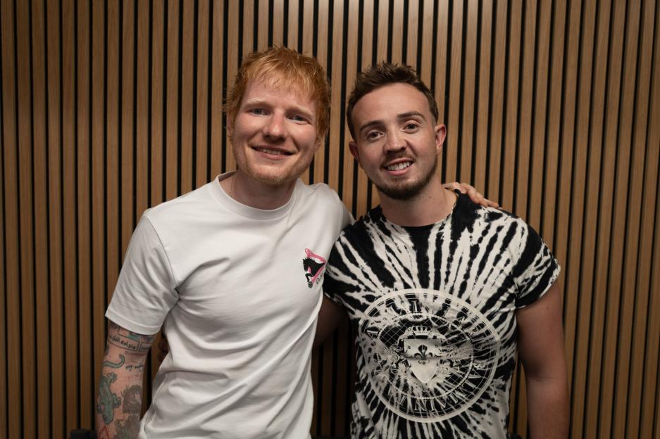 Ed Sheeran and Sun Man Jack Hardwick at Portman Road, Ipswich.