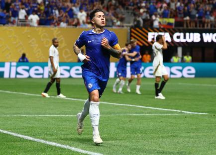 Enzo Fernandez of Chelsea celebrating a goal.