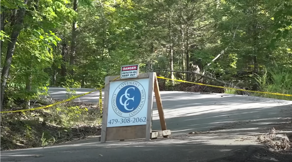 Construction site blocked by caution tape.