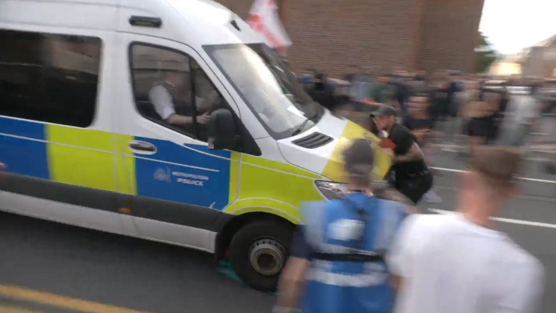 Police van at a protest.