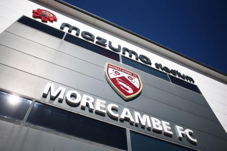 Morecambe FC sign on the Mazuma Stadium.