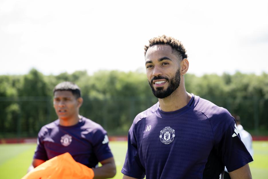 Matheus Cunha of Manchester United at a training session.