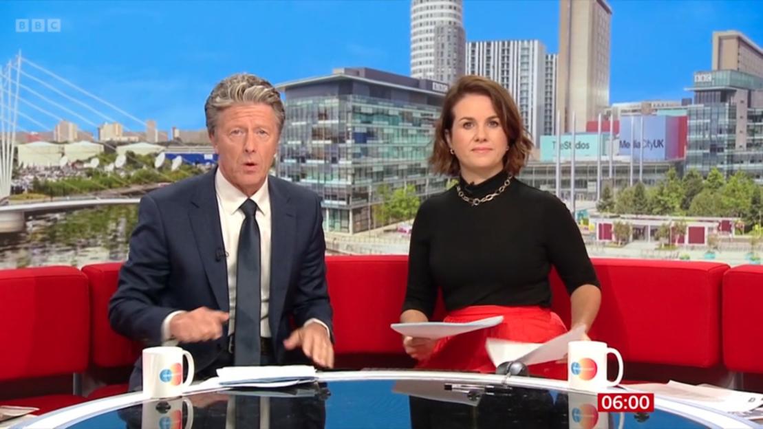 Charlie Stayt and Nina Warhurst co-hosting BBC Breakfast.