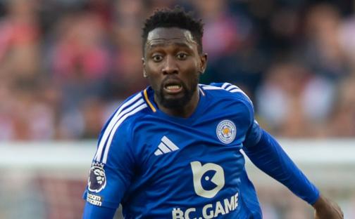 Wilfred Ndidi of Leicester City running with the ball during a Premier League match.