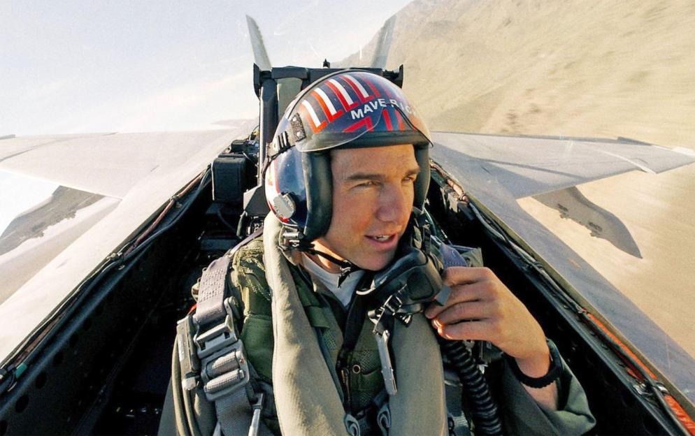 Tom Cruise as Maverick in the cockpit of a fighter jet.