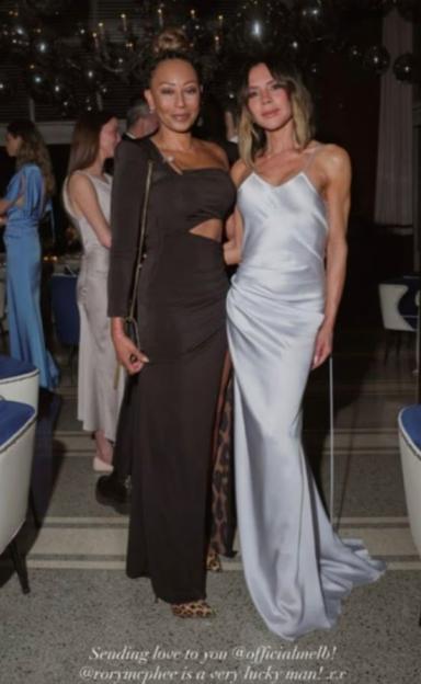 Mel B and Victoria Beckham at a wedding.