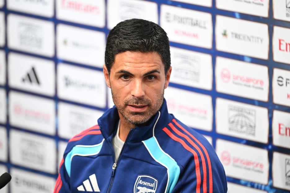 Mikel Arteta, Arsenal manager, speaks to the media.