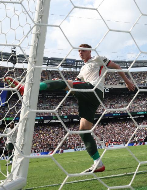Soccer player Cole Palmer reacting after a missed goal.