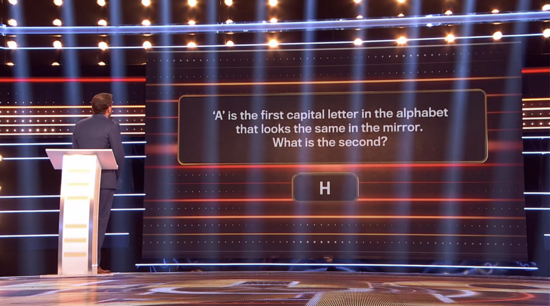 Screenshot of a game show question: