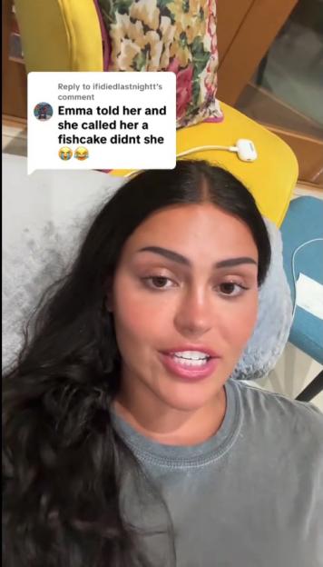 Emma Munro responding to a comment calling someone a fishcake.