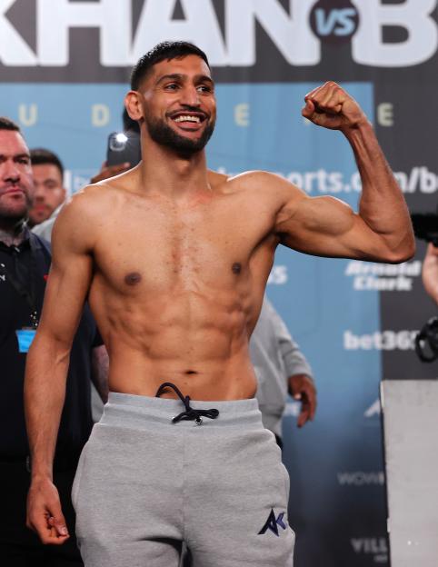 Amir Khan at a boxing weigh-in.
