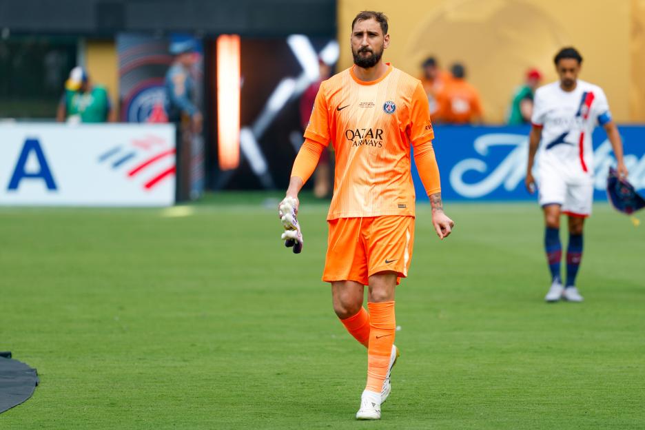 Gianluigi Donnarumma of Paris Saint-Germain walking on the field.