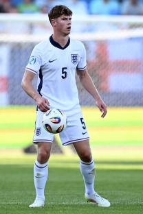 Charlie Cresswell of England in action during a soccer match.