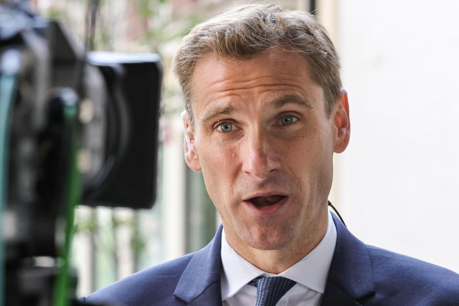 Chris Philp, MP, Shadow Home Secretary, giving an interview.