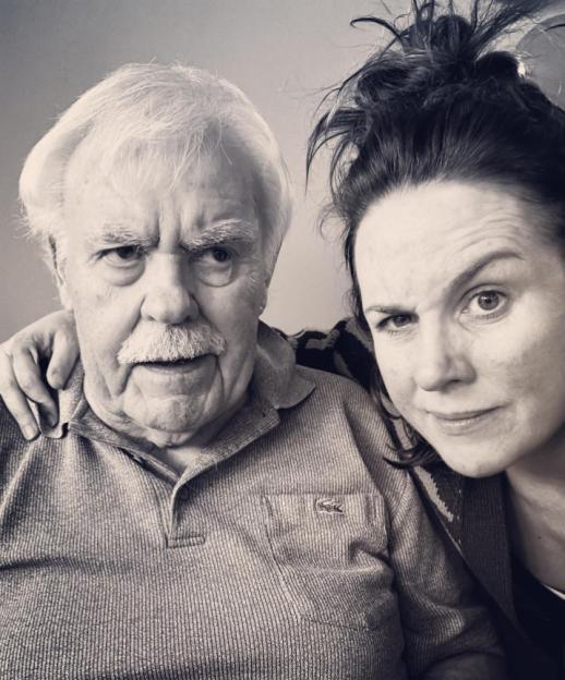 Black and white photo of Nina Warhurst and her father.