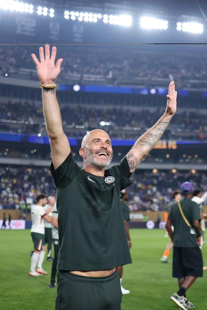 Enzo Maresca, Chelsea FC Head Coach, celebrating a victory.