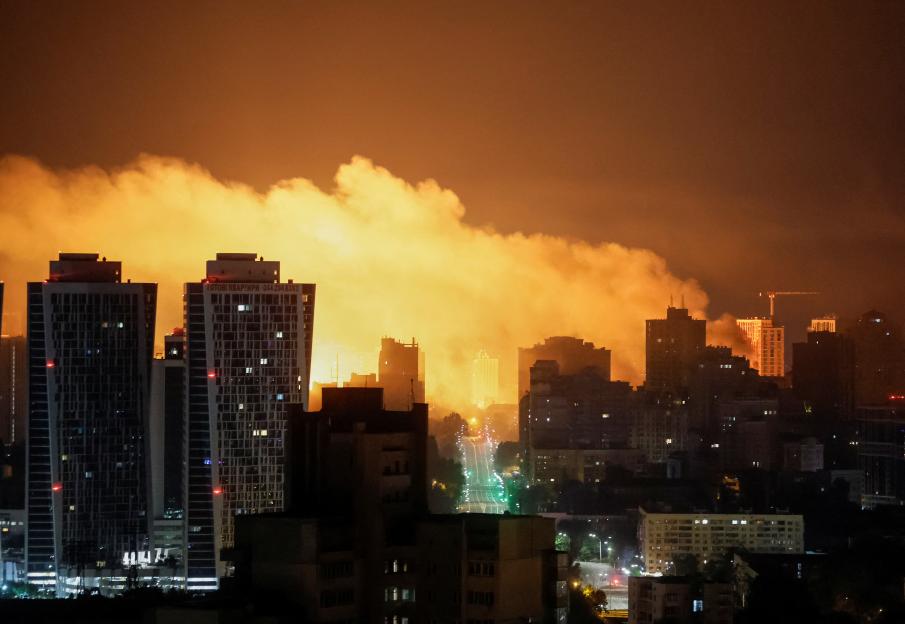 Explosion over Kyiv at night.