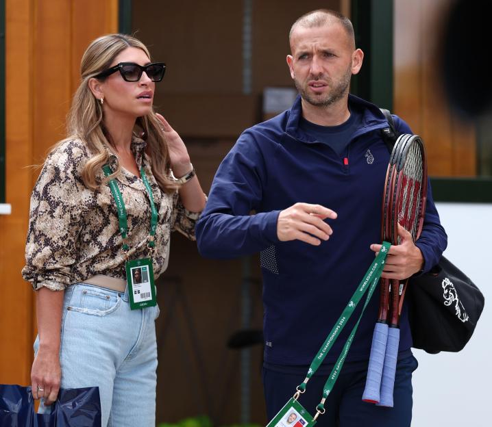 2XF041R Wimbledon, London, UK. 30th June 2024; All England Lawn Tennis and Croquet Club, London, England; Wimbledon Tennis Tournament, Practice Day; Dan Evans (GBR) arrives for practice sessions with girlfriend Aleah Evans Credit: Action Plus Sports Images/Alamy Live News