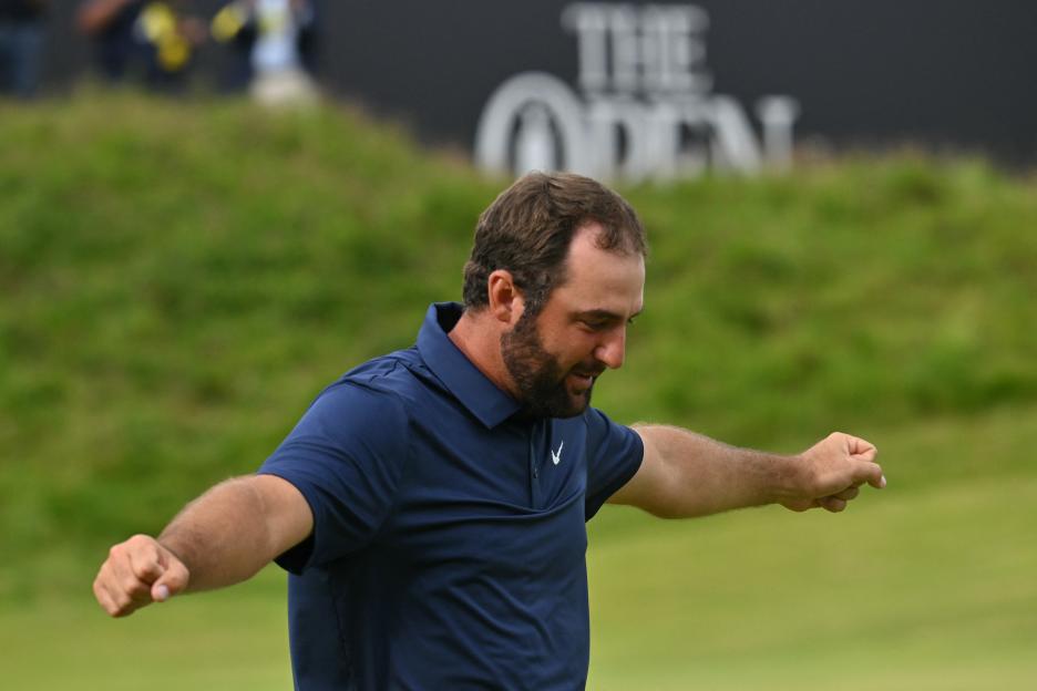 Scottie Scheffler celebrating his victory at The Open Championship.