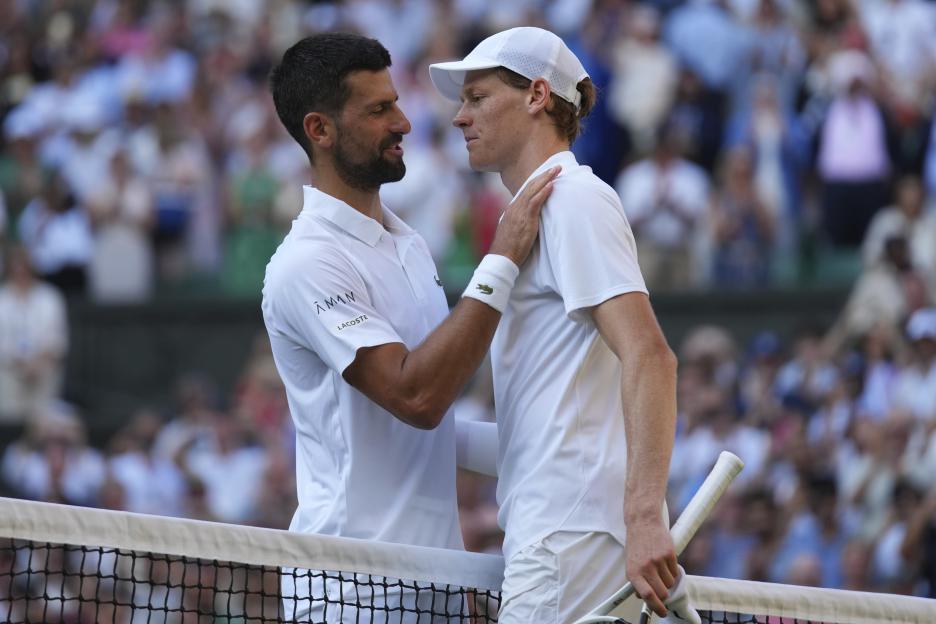 Novak Djokovic and Jannik Sinner at Wimbledon.
