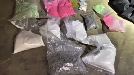 Seized drugs in plastic bags.