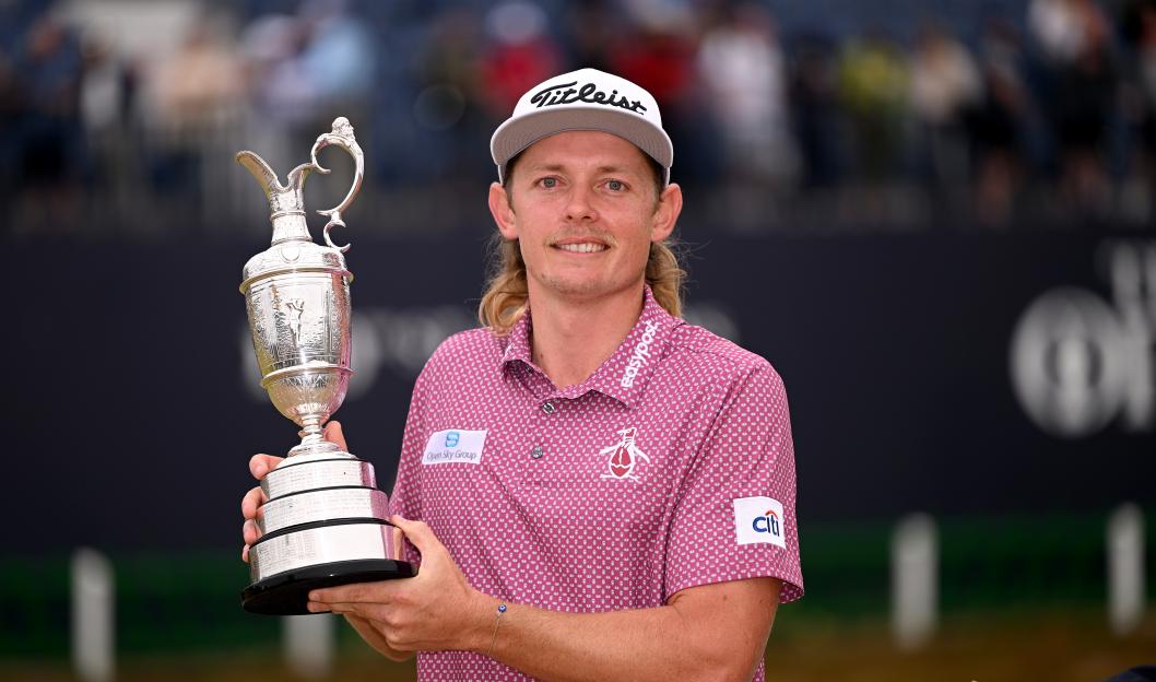 Cameron Smith holding the Claret Jug after winning The Open Championship.