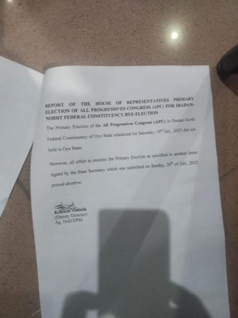 Ibadan North bye-election: APC failed to conduct primary &#8211; INEC [DOCUMENTS] 3
