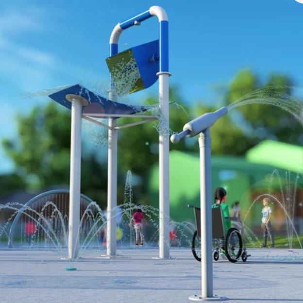 Illustration of a splash park with children playing.