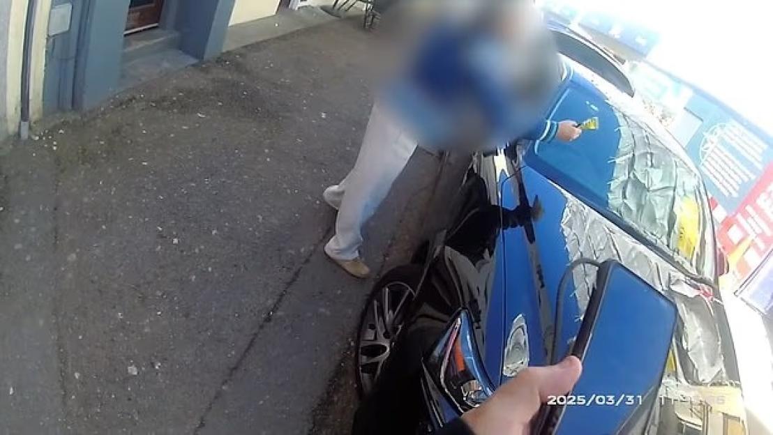A person receiving a parking ticket is fined for littering.