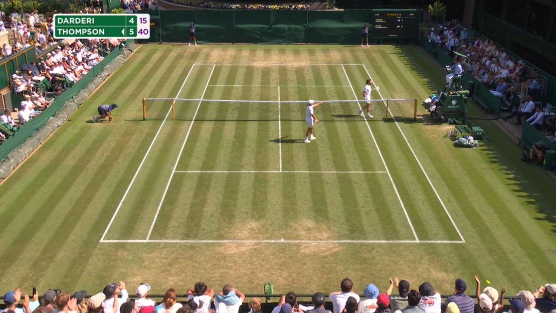 Tennis match in progress at Wimbledon.