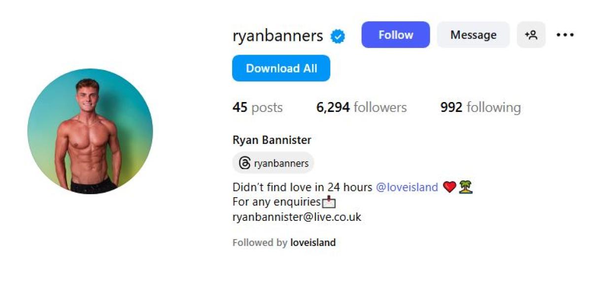 Ryan Bannister's Instagram profile.