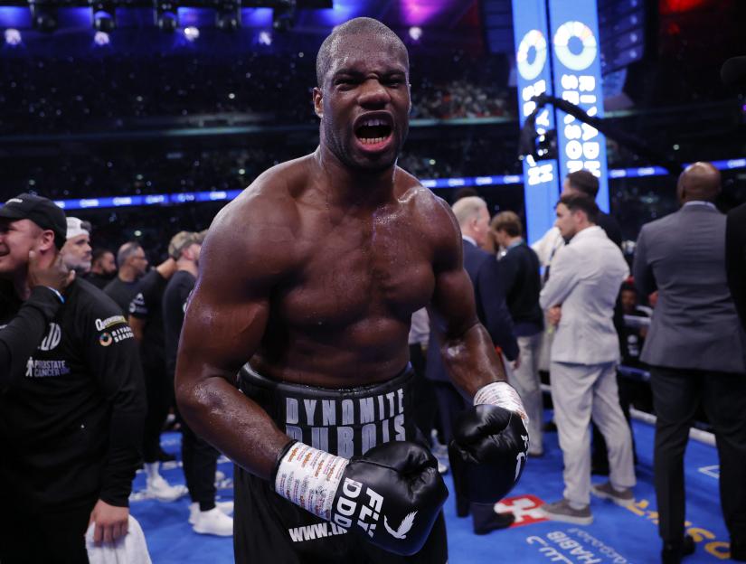 Daniel Dubois celebrating a boxing victory.